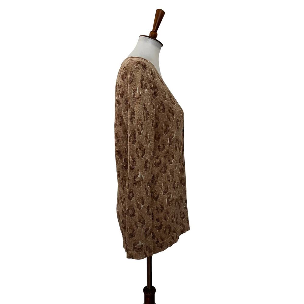 Old Navy Womens Cardigan Glitter Animal Print Long Sleeve Tan Glitter M Medium - Picture 2 of 7